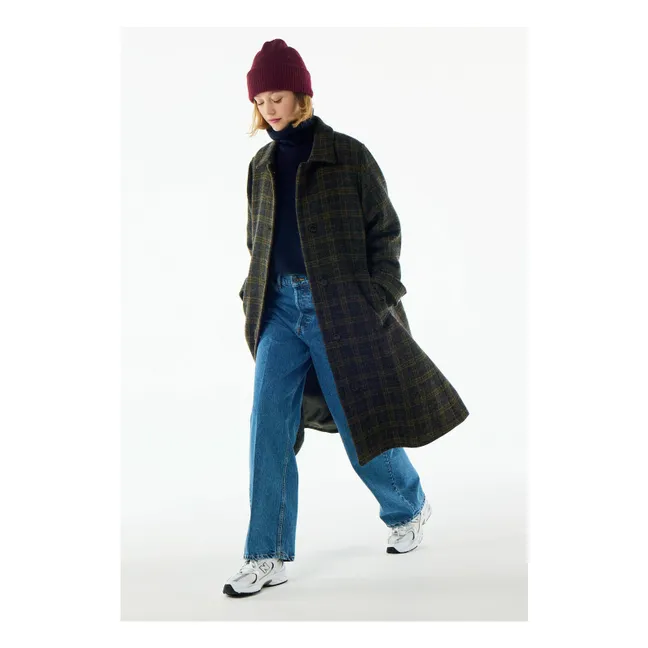 Manteau Keith Carreaux Laine Vierge | Ocre