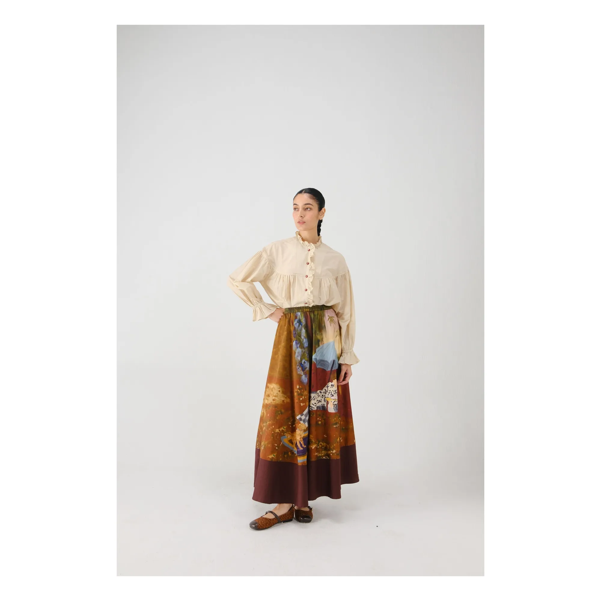 Cord Burgundy Lakeside Skirt Cotton Satin