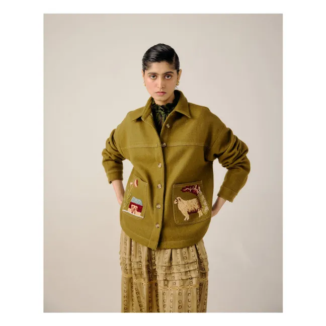 Chaqueta bordada de lana Ava Crountryside | Verde oliva