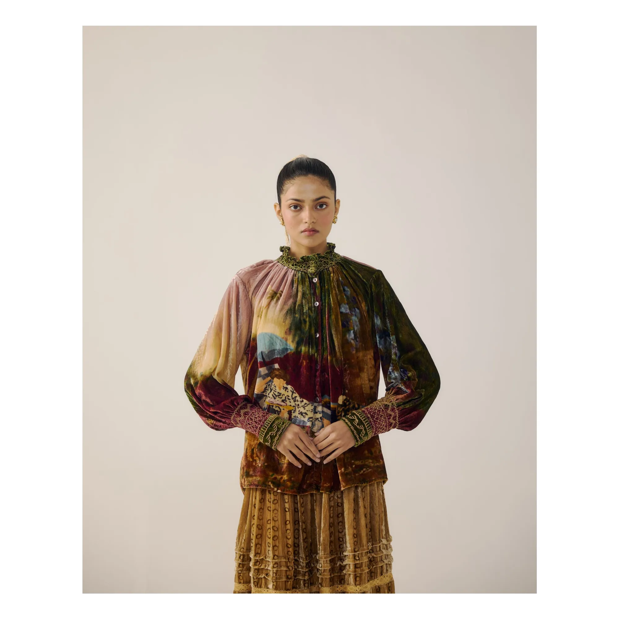 Cord Burgundy Farmer Lakeside Velvet Blouse
