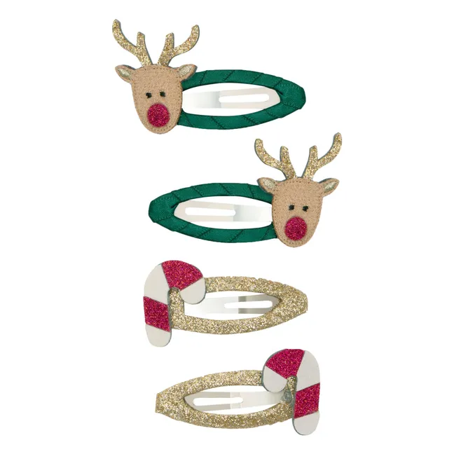 Lot de 4 Barrettes Rudolph | Vert
