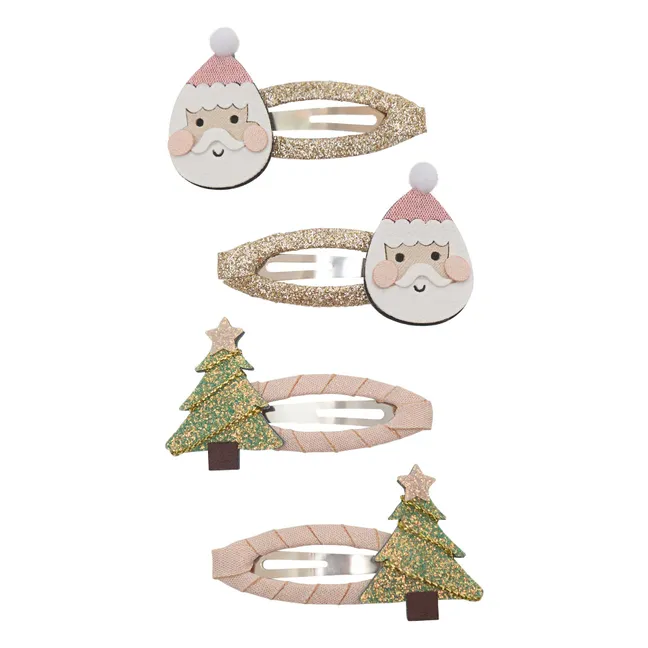 Lot de 4 Barrettes Santa | Doré