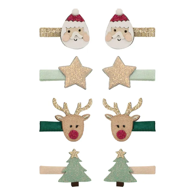 Lot de 8 Mini Barrettes Santa | Doré