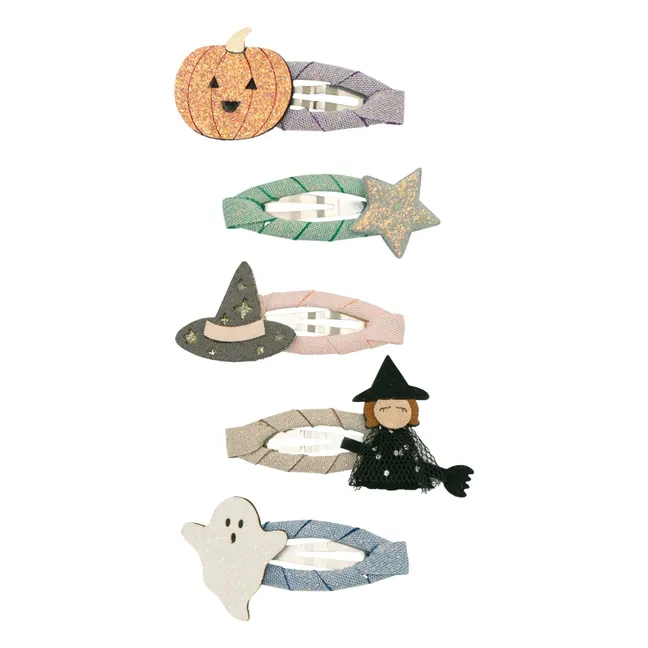 Confezione da 5 mini barrette per capelli di Halloween | Nero