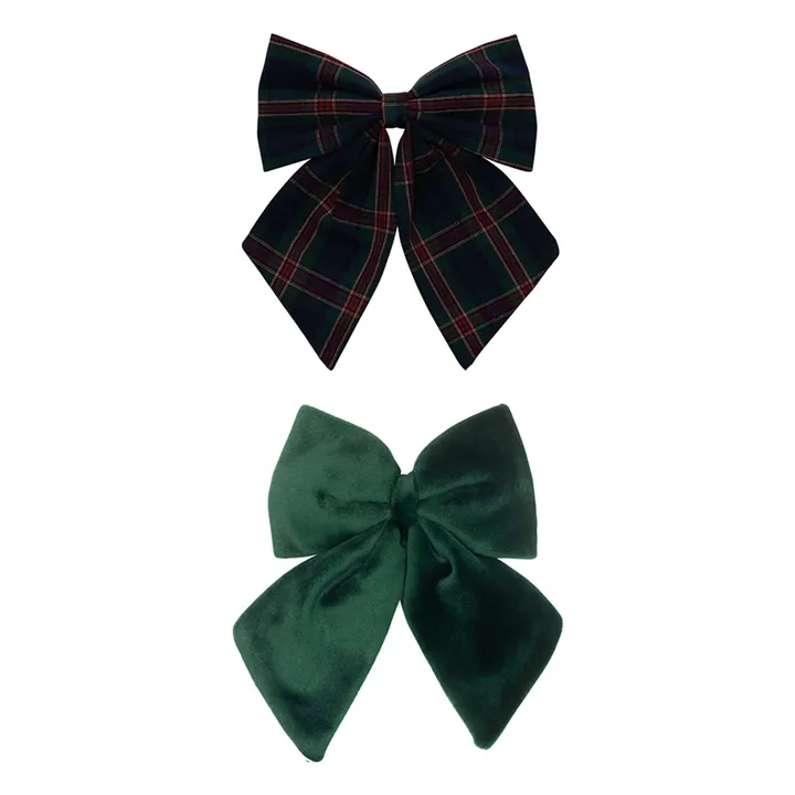 Lot de 2 Barrettes Agnes Tartan | Vert- Image produit n°0