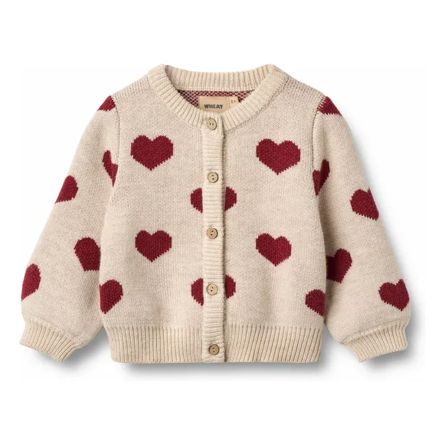 Cardigan Corazones Jacquard Lana Merino | Beige