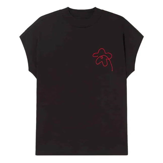 Camiseta de algodón orgánico Flower Cord Volta | Negro