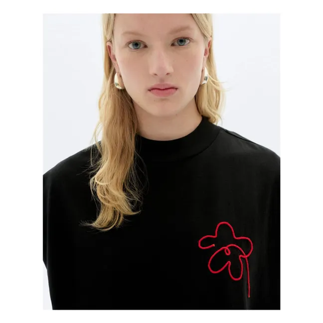 T-shirt in cotone organico Flower Cord Volta | Nero