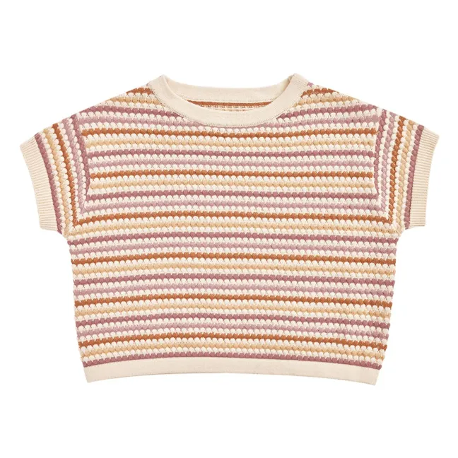 Striped Fine Knit T-Shirt | Purple