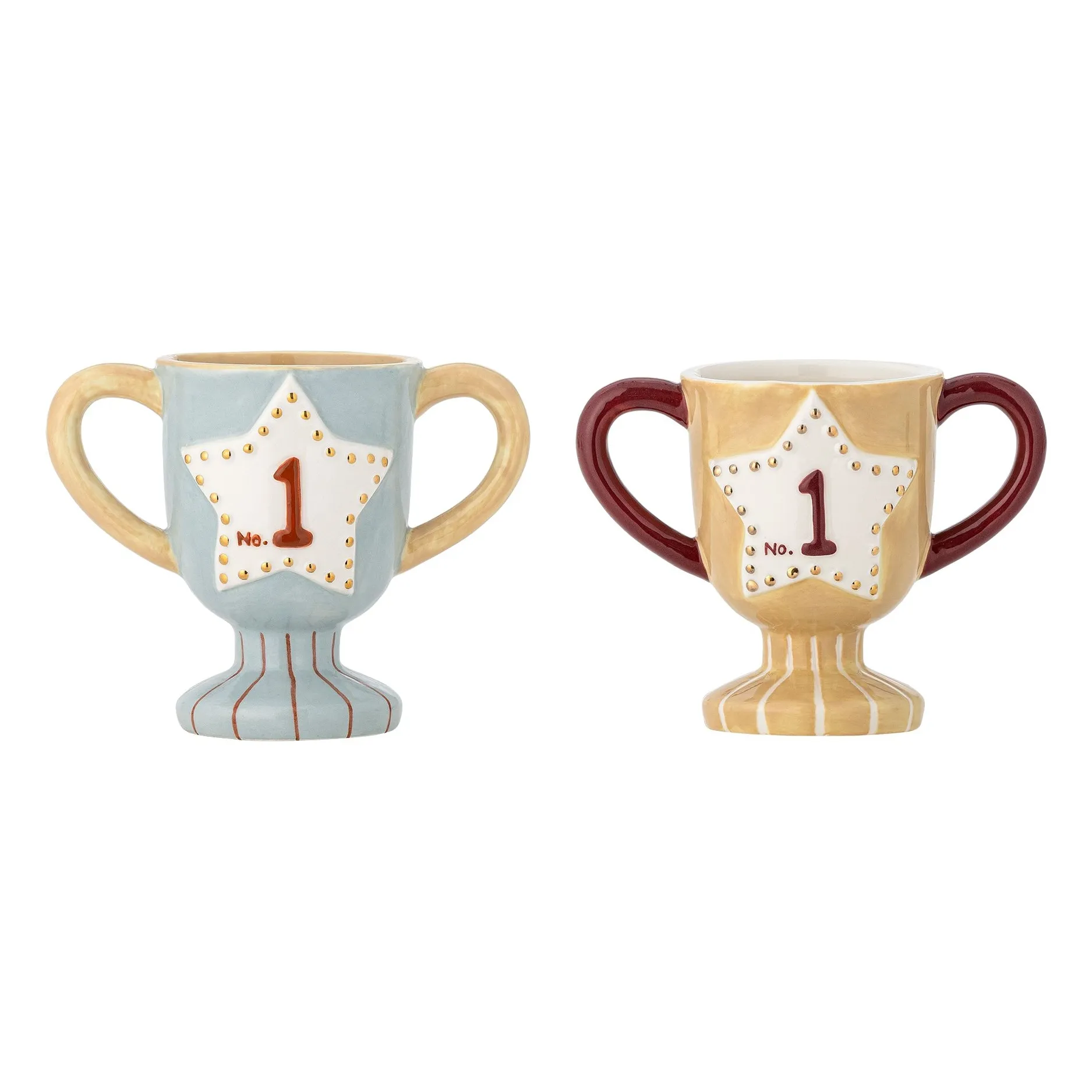 Bloomingville Mini Light Blue Small Ceramic Mugs Trophy - Set Of 2
