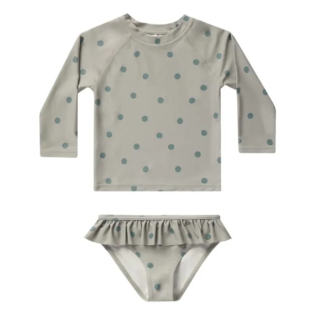 Anti-UV-Badehose und -T-Shirt mit Punkten | Grün-grau