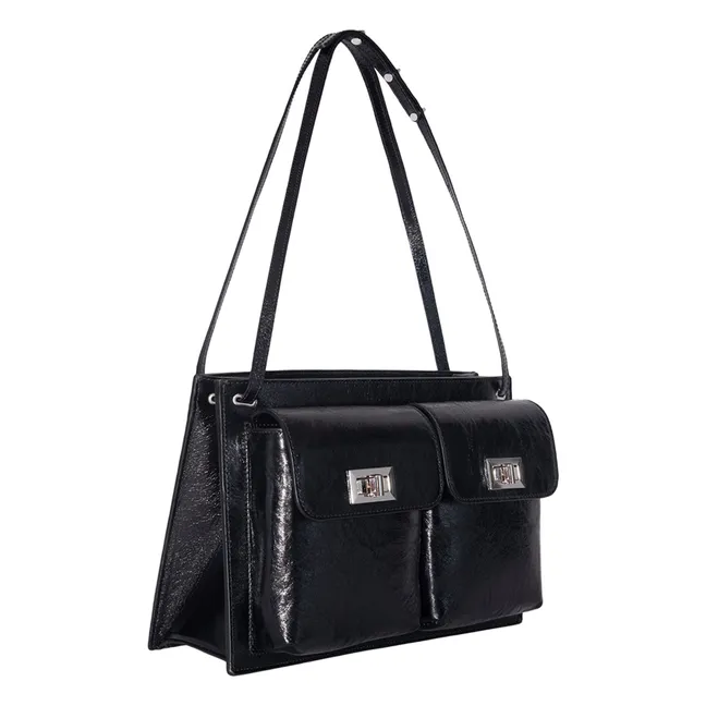 Billy-Tasche aus strukturiertem Leder | Schwarz