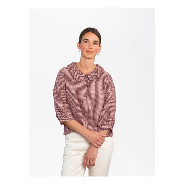 Camicetta a quadri in lino | Rosa