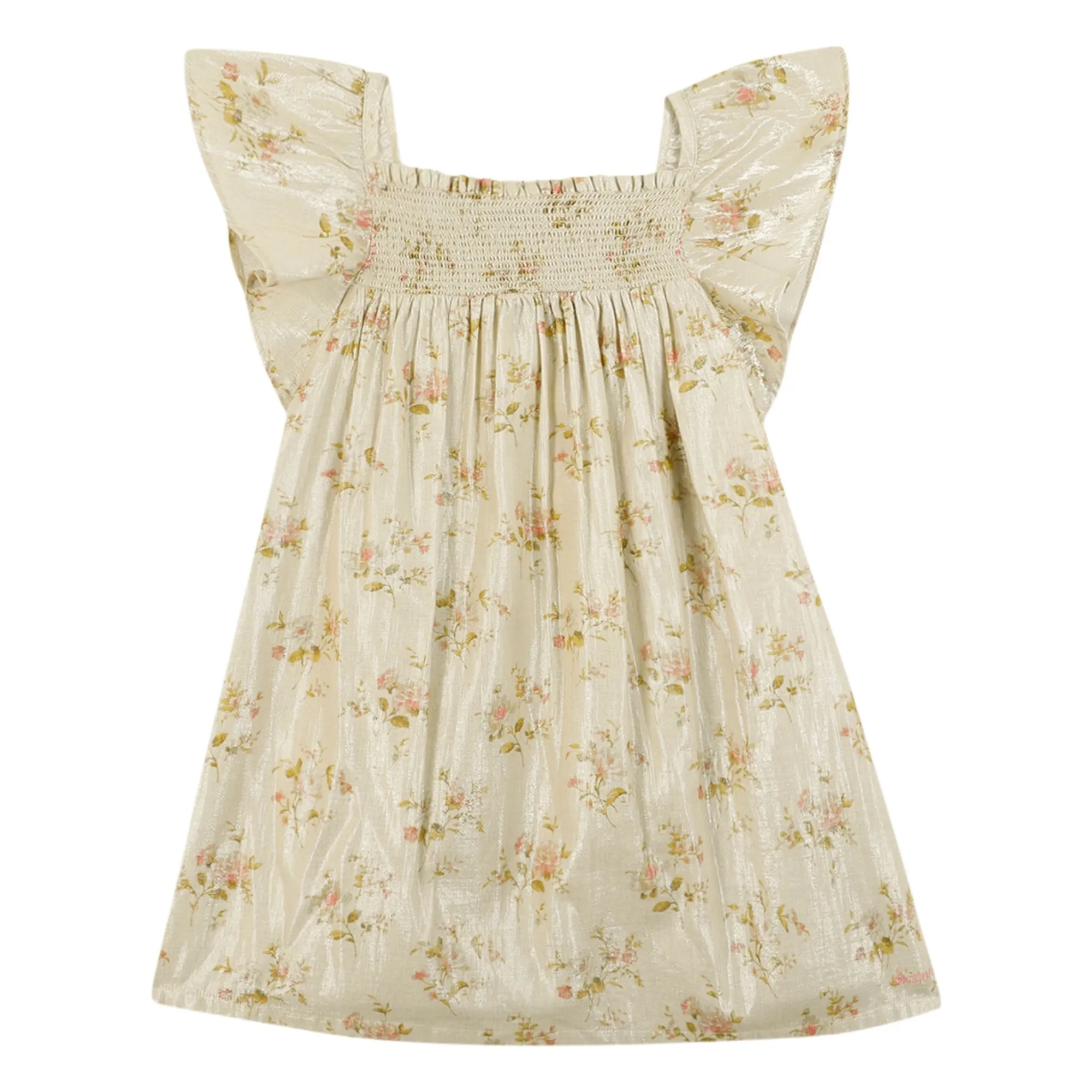 Bonton Ecru Metallic Flower Reveuse Dress