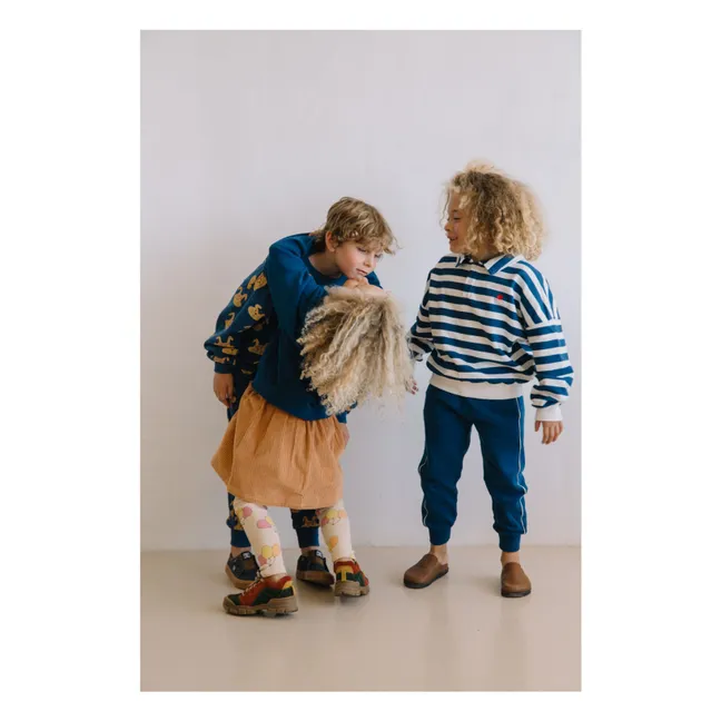 Striped organic cotton polo shirt | Blue