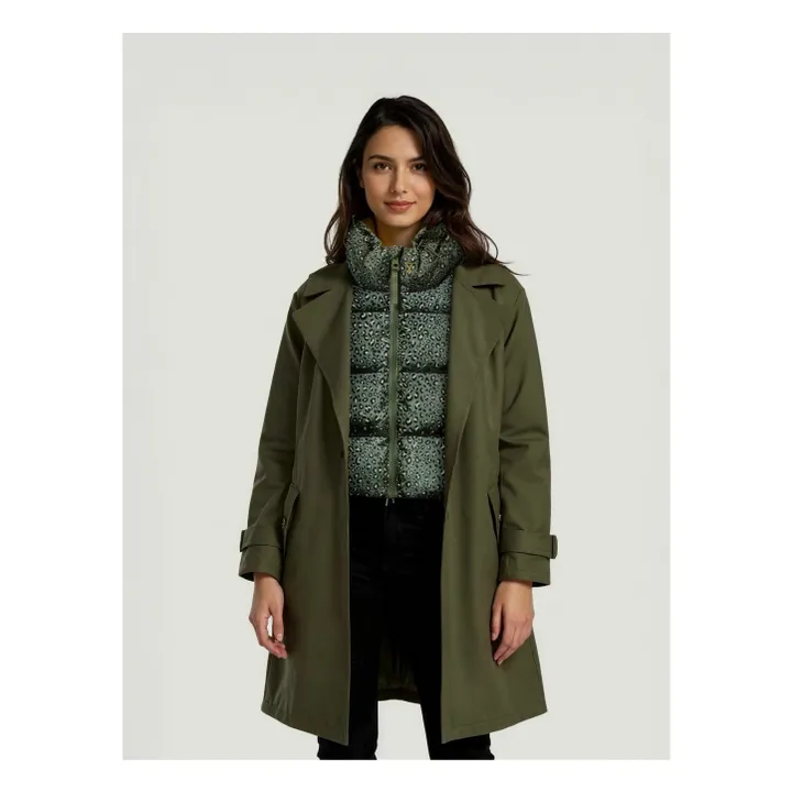 Capuche Doudoune Réversible Léopard | Vert kaki- Image produit n°1