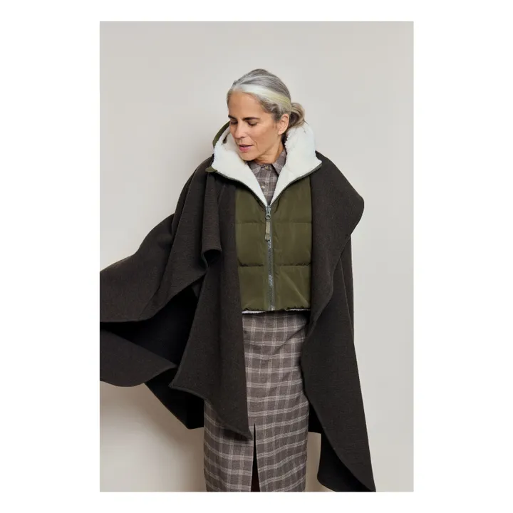 Capuche Doudoune Réversible Effet Shearling | Vert kaki- Image produit n°1