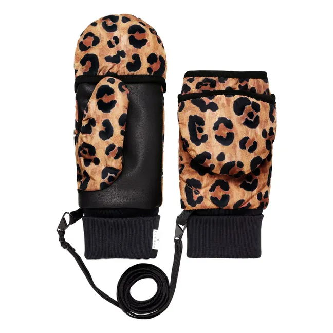 Manoplas convertibles de leopardo | Camel