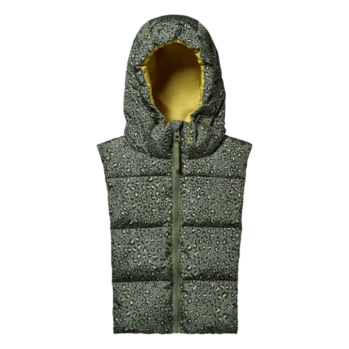 Capuche Doudoune Réversible Léopard | Vert kaki- Image produit n°0
