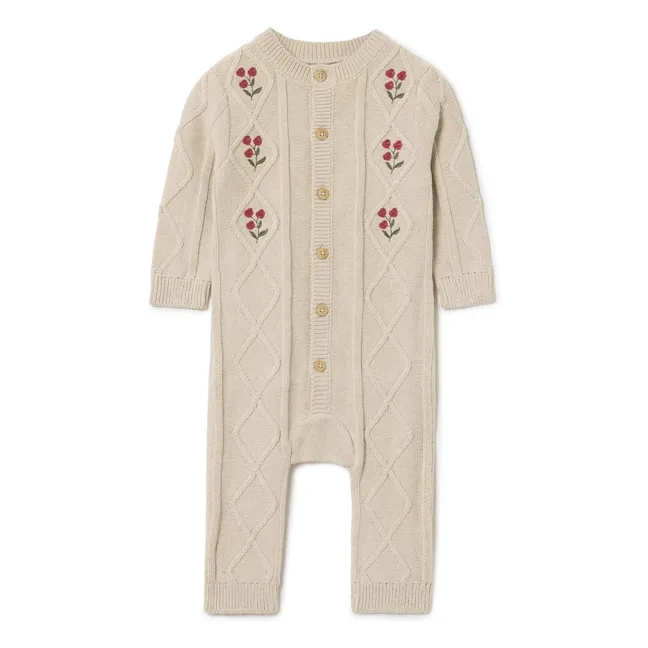 Mesh Embroidered Jumpsuit | Beige