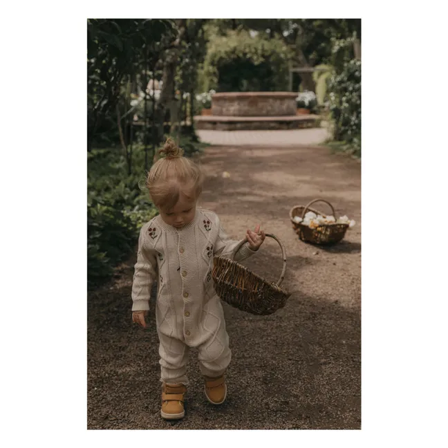 Mesh Embroidered Jumpsuit | Beige