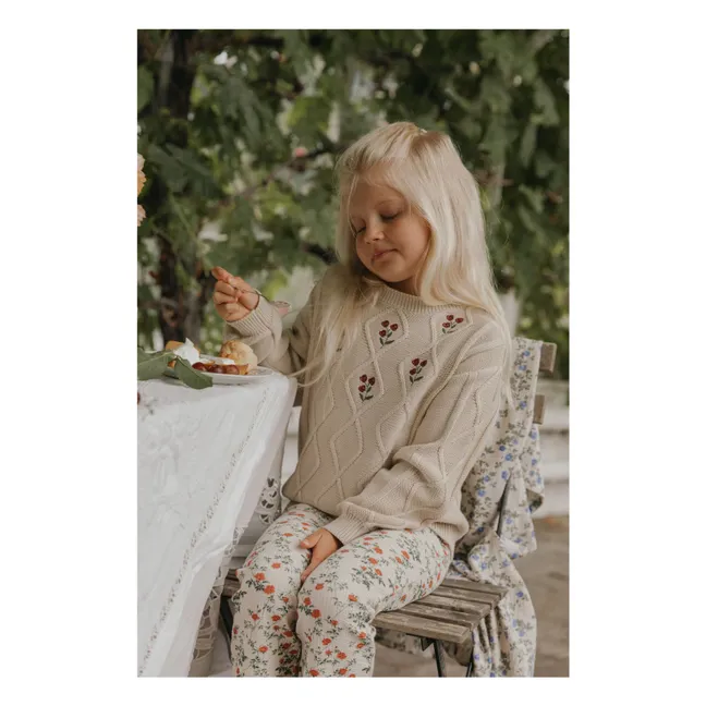 Bestickter Strickpullover | Beige