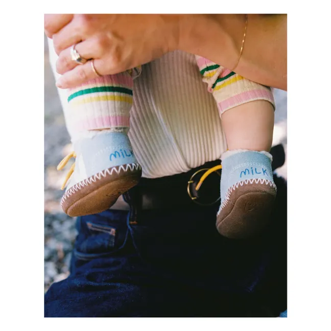 Veja x Milk collaboration - Baby Winter Suede Lace-up Slippers | Light blue