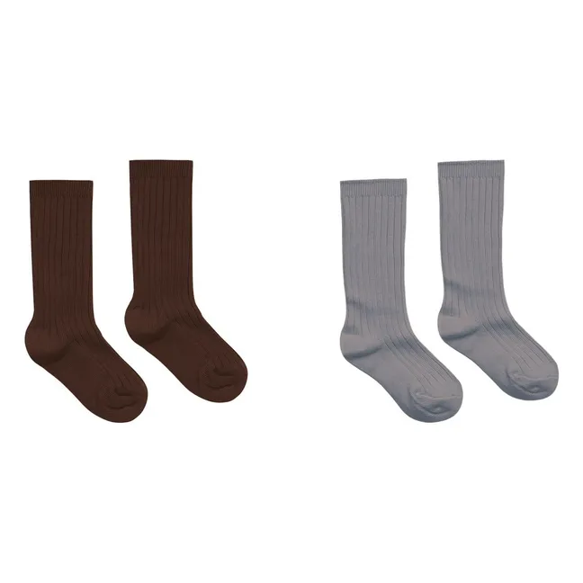 Lot de 2 Paires de Chaussettes Côtelé | Marron
