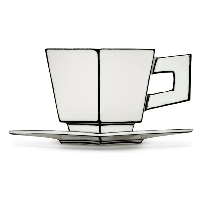 Cup and saucer set, Annabet Philips - Set of 2 | Noir/Blanc