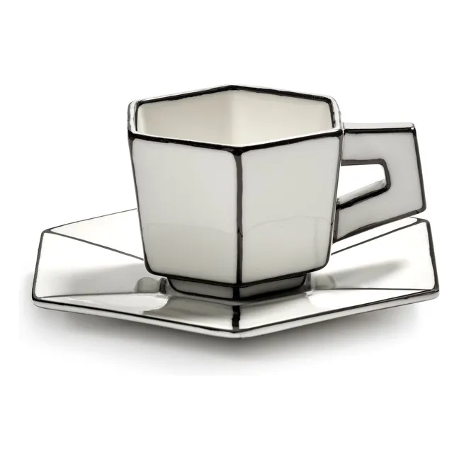 Expresso cup and saucer set, Annabet Philips - Set of 2 | Noir/Blanc