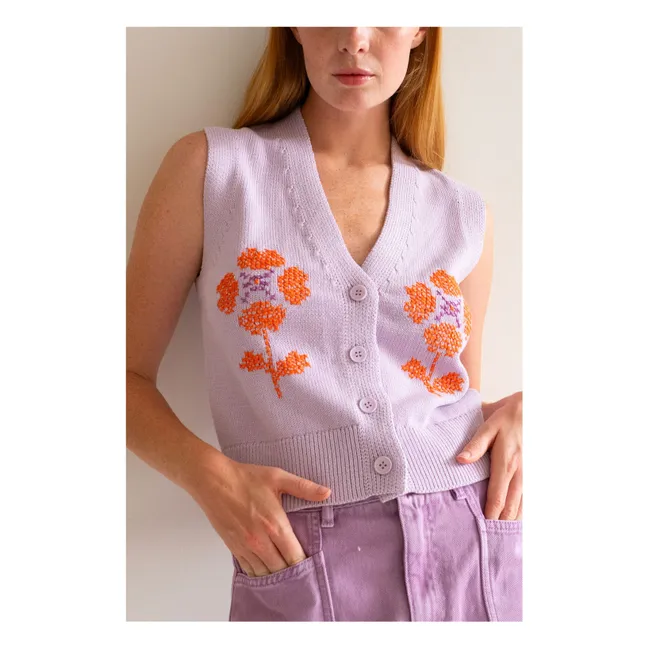 Embroidered Sleeveless Vest | Lilac