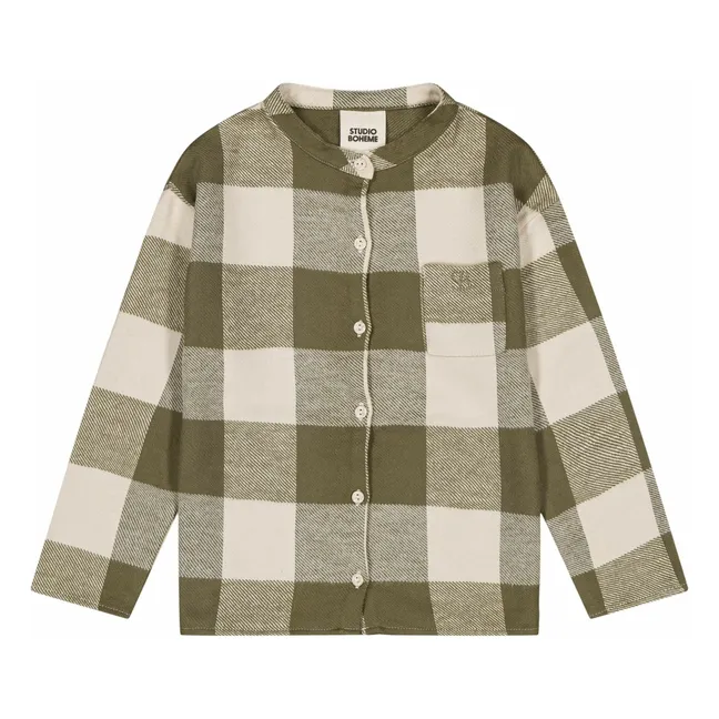 Chemise Jim Carreaux Coton Bio | Vert kaki