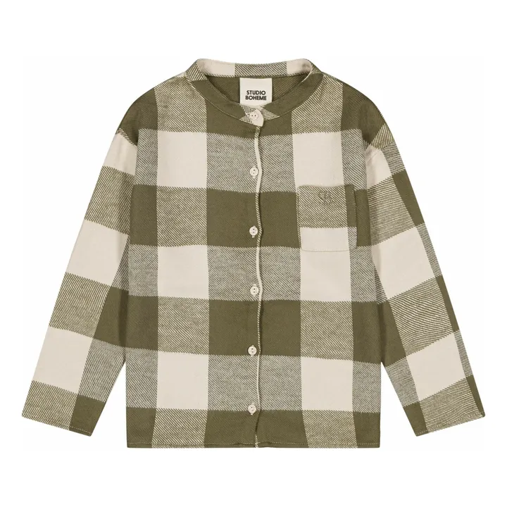 Chemise Jim Carreaux Coton Bio | Vert kaki- Image produit n°0