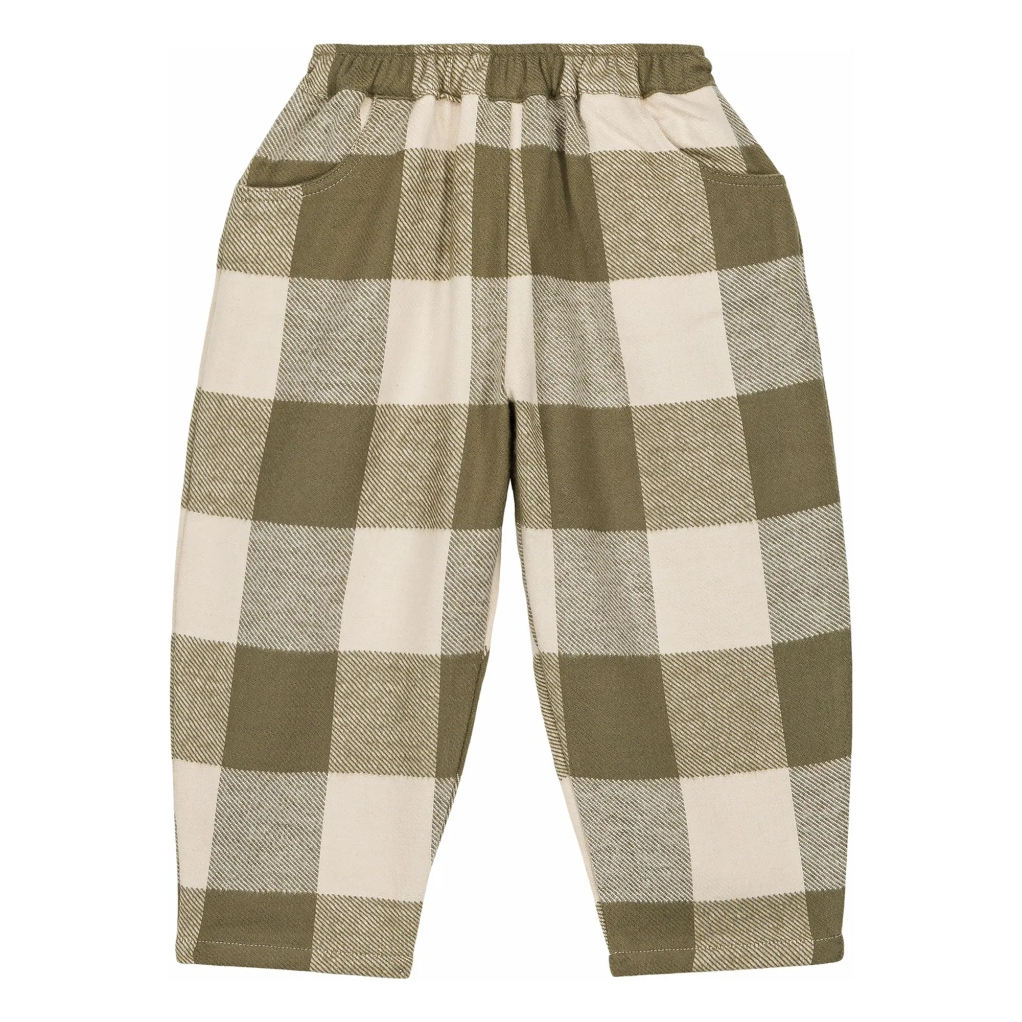 Studio Bohème Khaki Organic Cotton Carrot Carreaux Pants