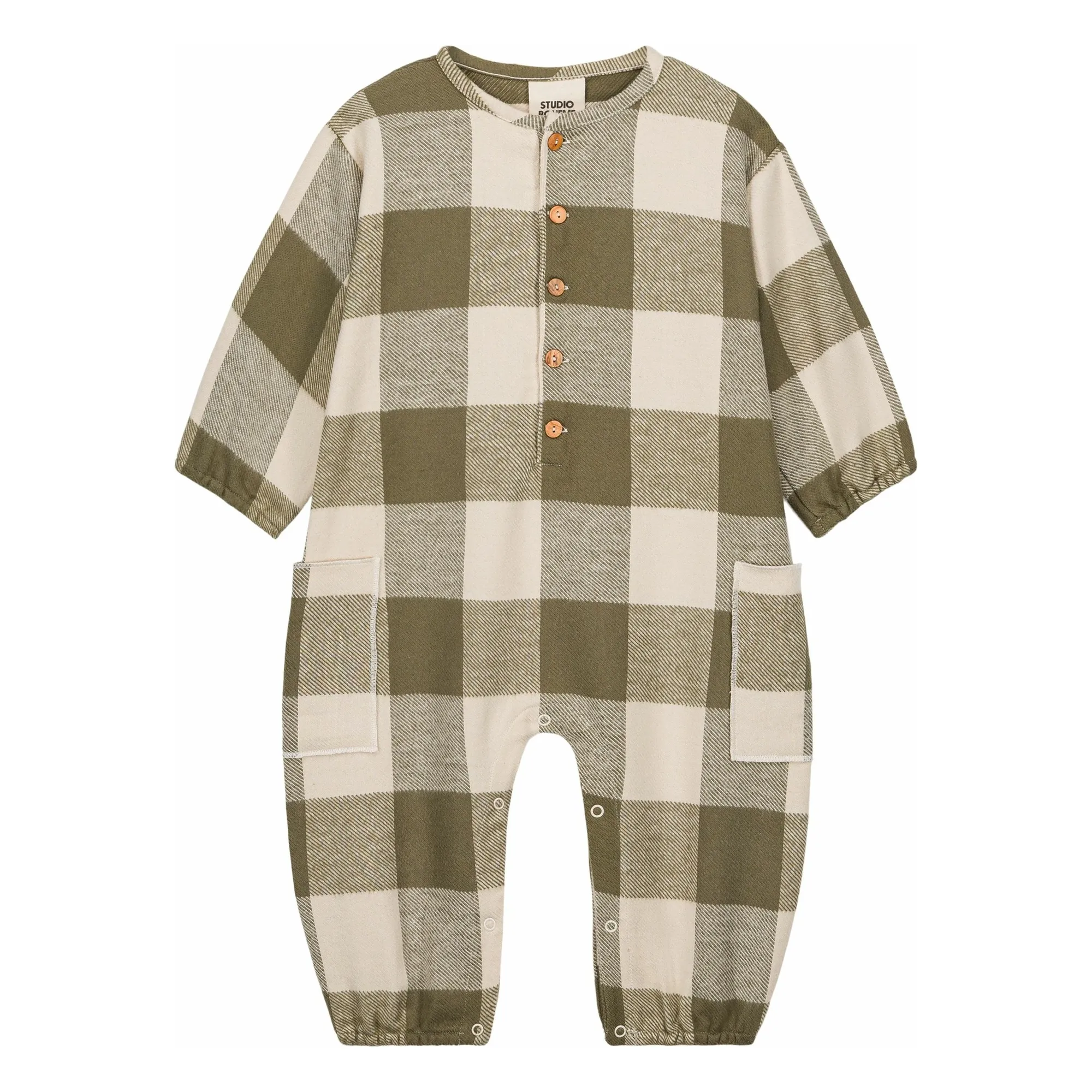 Studio Bohème Khaki Big Papi Organic Cotton Checkered Jumpsuit