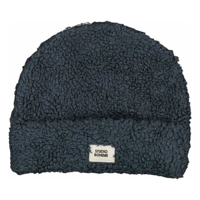 Organic Cotton Sheepskin Sherpa Cap | Grey blue