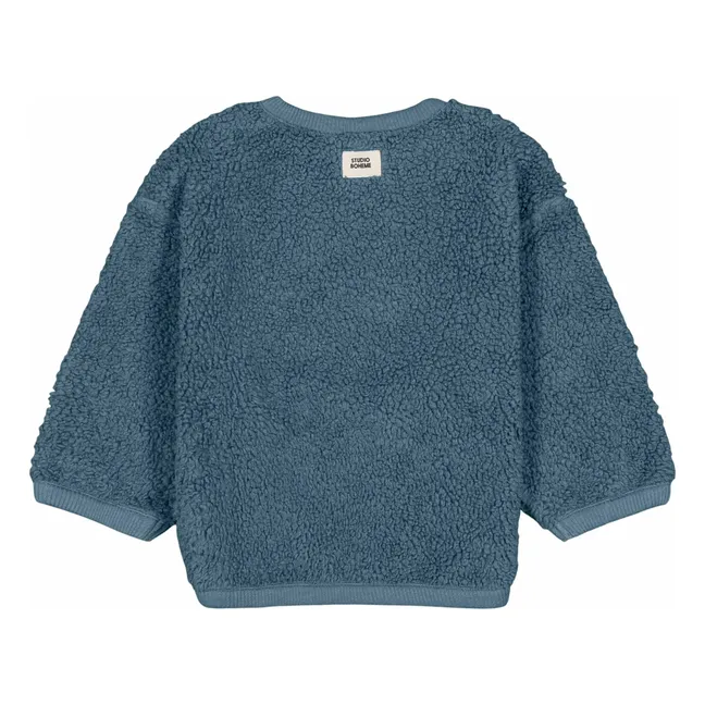 Sweat Façon Sherpa Ours Coton Bio | Bleu gris