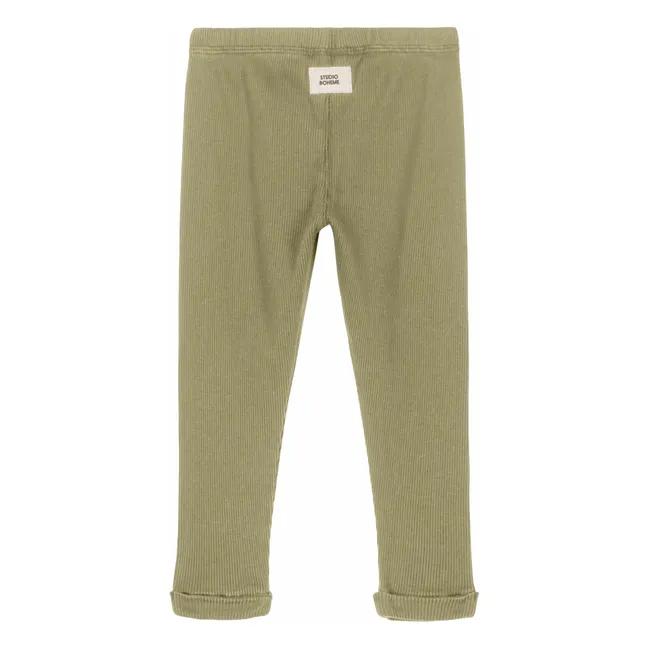 Legging Côtelé Rom-Pom Coton Bio | Vert kaki clair