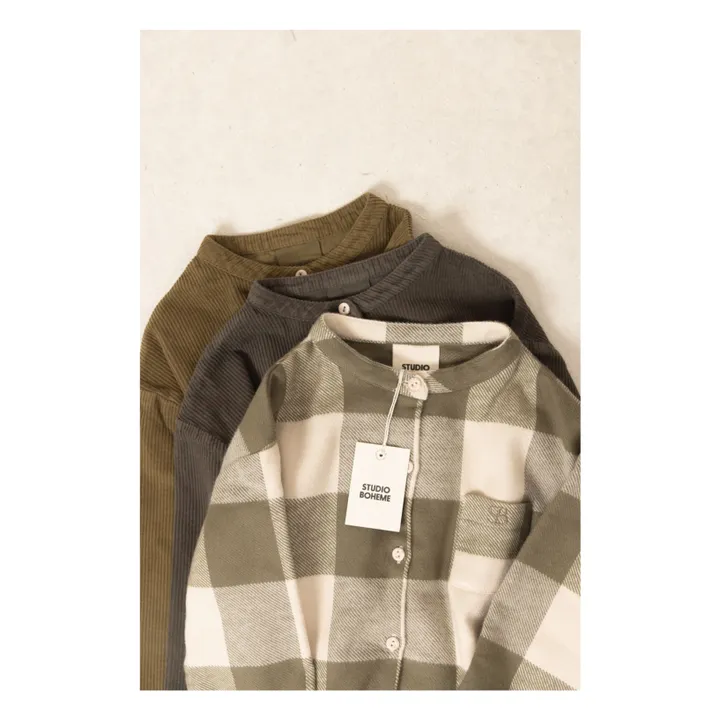 Chemise Jim Carreaux Coton Bio | Vert kaki- Image produit n°1