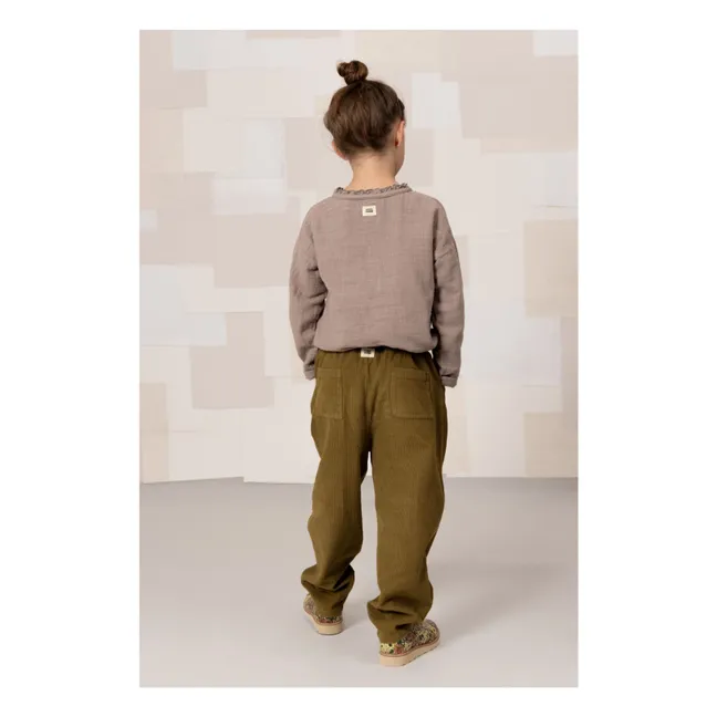 Pantalon Carrot Velours Côtelé Coton Bio | Vert kaki