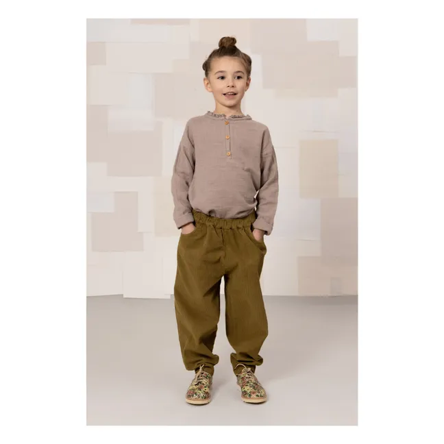Karottenhose aus geripptem Velours Bio-Baumwolle | Khaki