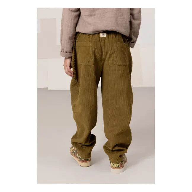 Karottenhose aus geripptem Velours Bio-Baumwolle | Khaki
