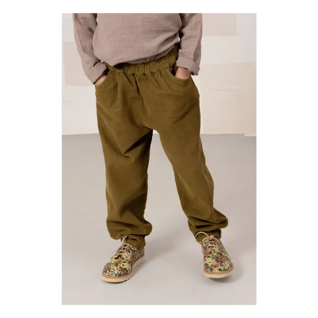 Pantalones de pana de algodón orgánico Carrot | Verde Kaki