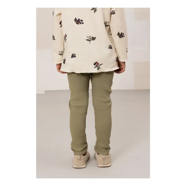 Legging Côtelé Rom-Pom Coton Bio | Vert kaki clair