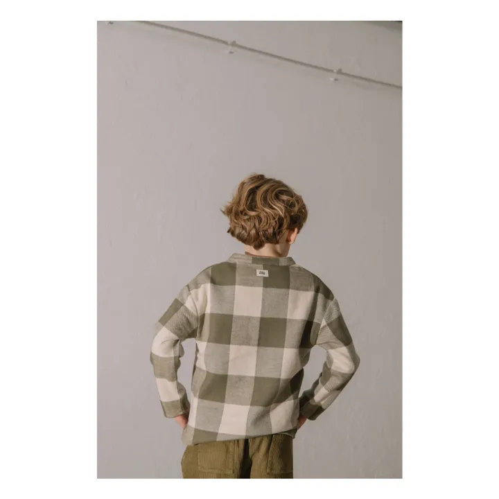 Chemise Jim Carreaux Coton Bio | Vert kaki- Image produit n°7