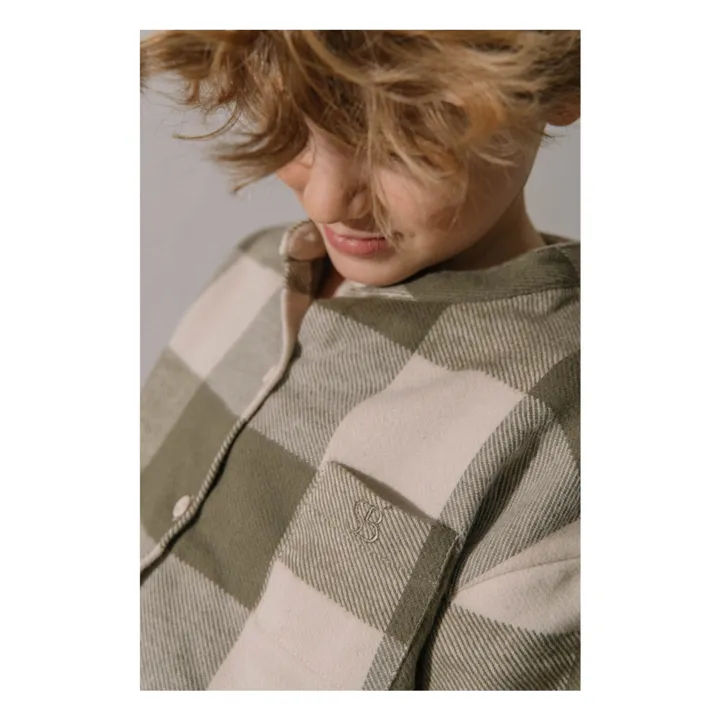 Chemise Jim Carreaux Coton Bio | Vert kaki- Image produit n°5