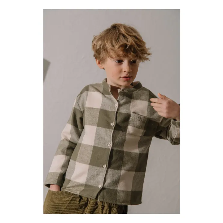 Chemise Jim Carreaux Coton Bio | Vert kaki- Image produit n°3