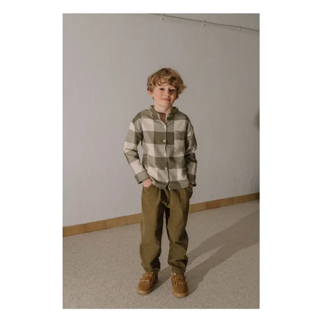 Chemise Jim Carreaux Coton Bio | Vert kaki