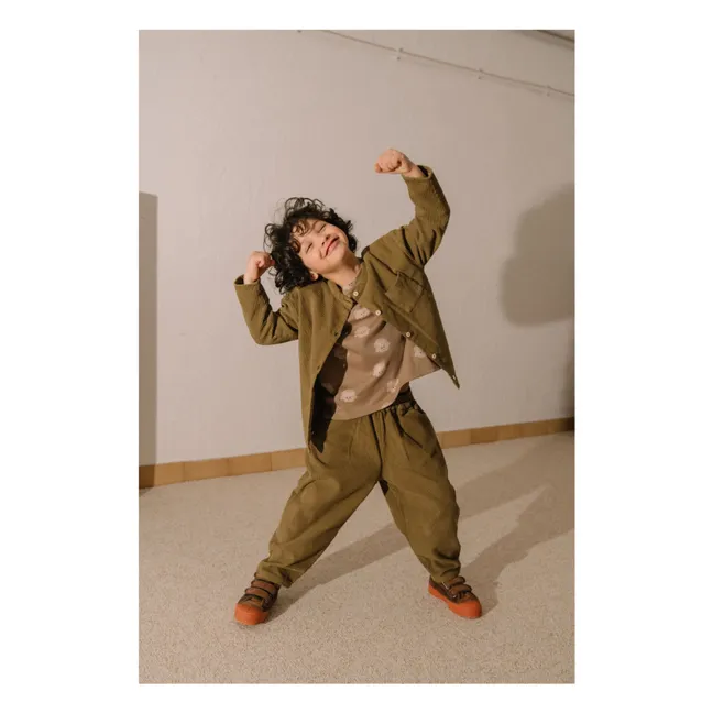 Karottenhose aus geripptem Velours Bio-Baumwolle | Khaki