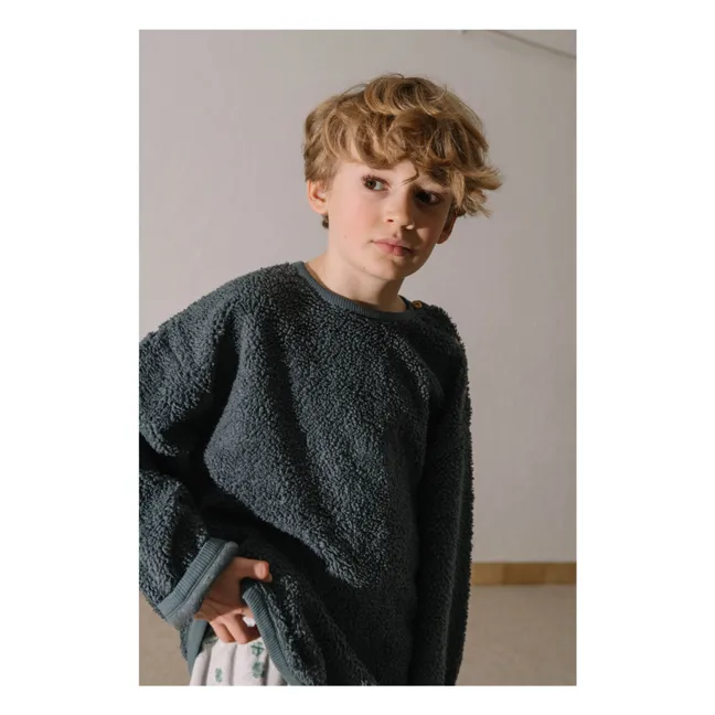 Sweat Façon Sherpa Ours Coton Bio | Bleu gris
